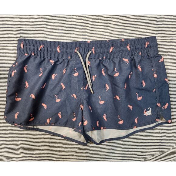 SURFCUZ $30 10 Navy Pink Flamingo Tropical 2.5" Inseam Pocket Swim Board Shorts - Picture 1 of 11